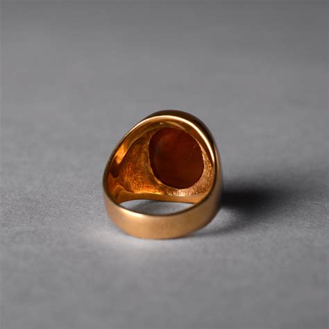 Gold Ring Featuring A Roman Carnelian Intaglio Depicting An Emperor