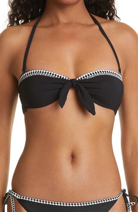 LEMLEM Sofia Tie Front Bandeau Bikini Top Black Editorialist