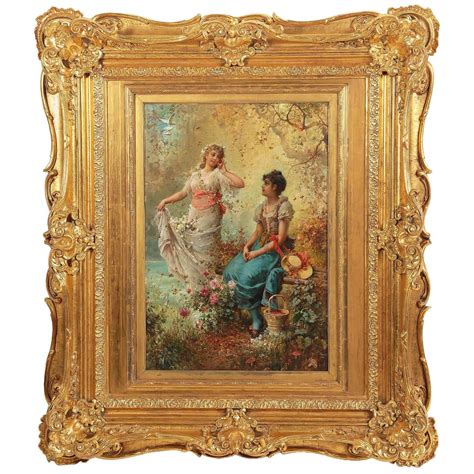 Hans Zatzka Austrian Oil On Board Titled Springtime Maidens Picking Flowers For Sale At