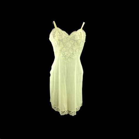 Pennys Gaymode Vintage Full Slip Womens 34A Yellow Lace Nylon Lingerie Etsy