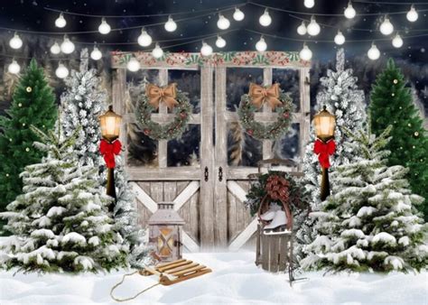 Fairy Lights Wooden Door Christmas Tree Backdrop Stage Studio Party ...