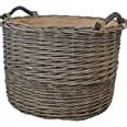 Wovenhill Oval Large Wicker Grey Lined Log Basket W51 X D42 X H39cm