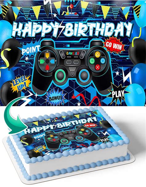 Buy Cakecery Gamer Nintendo Playstation Xbox Blue Edible Cake Image