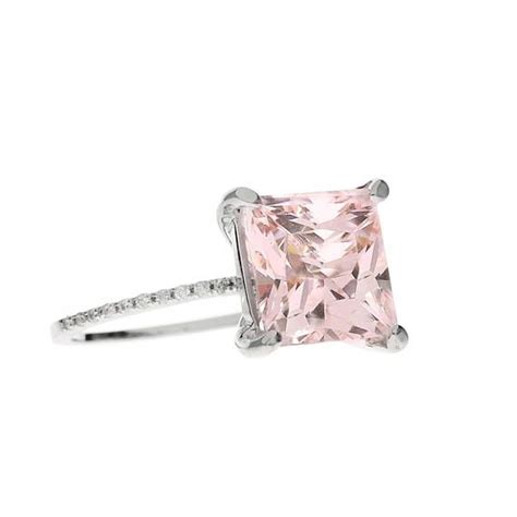 Ct Princess Cut Pink Morganite Ring With Diamond Band Carat