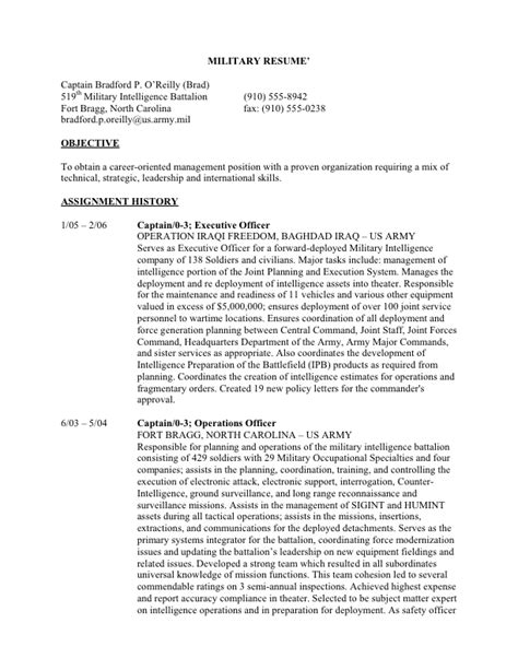 Retired Military Resume Examples