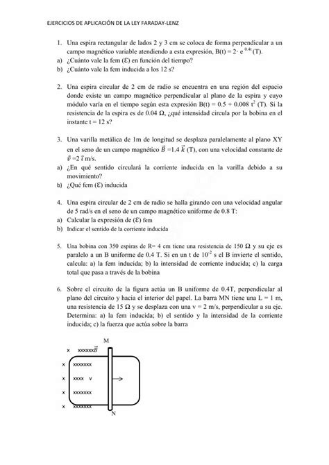 PDF EJERCICIOS DE APLICACIÓN DE LA LEY FARADAY EJERCICIOS DE