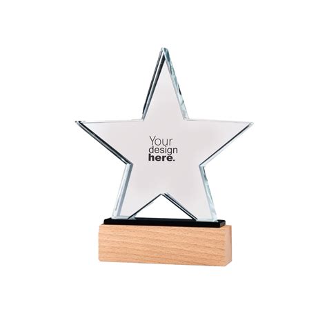 Custom Star Crystal Trophy With Wooden Base Printing Merchlist