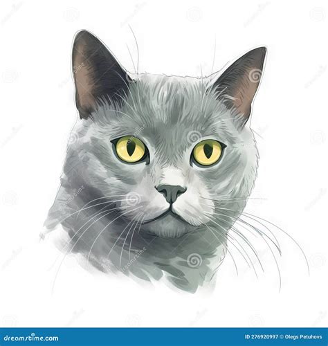 Desenho De Um Gato Olhos Amarelos E Nariz Preto E Fundo Branco