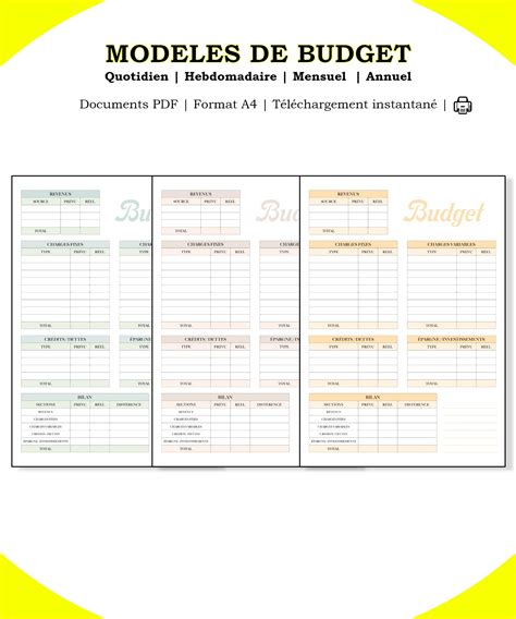 Mod Les De Budget Budget Mensuel Hebdomadaire Annuel Etsy In