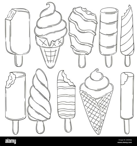 Set Of Vector Illustrations In Hand Draw Style Coloring Ice Cream Collection Of Icons