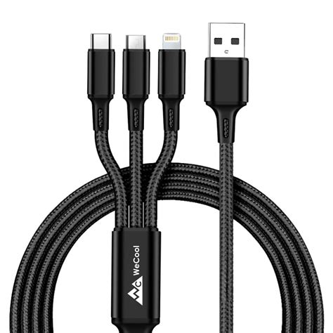 Wecool Nylon Braided 3 In 1 Charging Cable Fast Charging Cable With 3