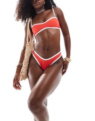 Miss Selfridge Bikini In Red With Contrast Tipping ASOS