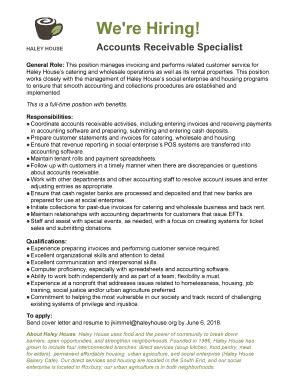 Fillable Online Accounts Receivable Specialist Haley House Fax Email