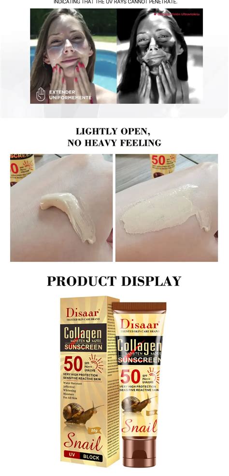 Disaar Collagen And Snail Sunblock Spf50 Organic Sunscreen Cream For