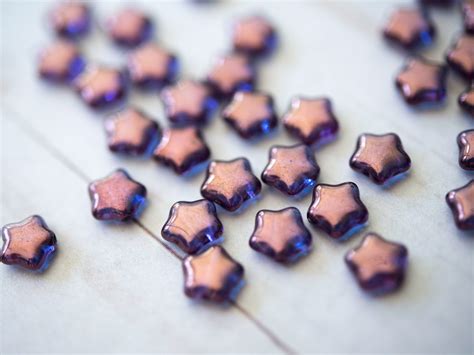 Small Glass Star Beads 8mm Amethyst Purple Bronze Celestial Etsy