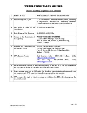 Fillable Online Expression Of Interest Eoi For Selection Of Suitable