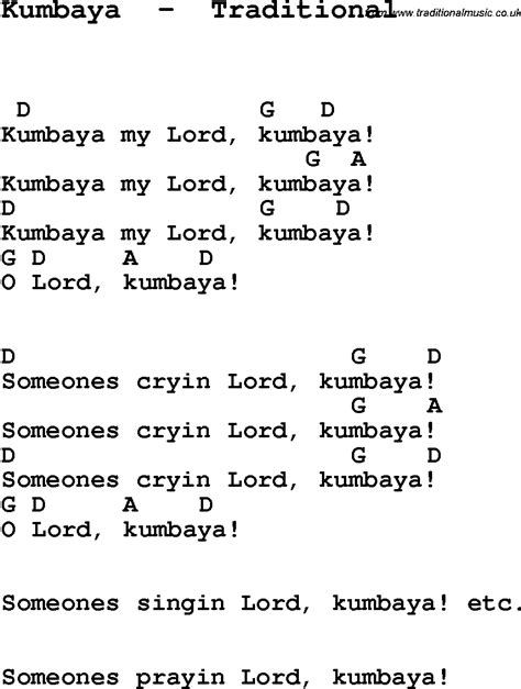 Traditional Song Kumbaya - Traditional with Chords, Tabs and Lyrics