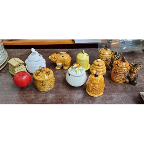 Ten Precious Ceramic Honey Pots Including Examples In The Form Of Hives