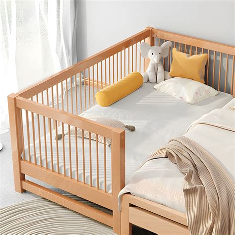 Farmhouse Natural Solid Wood Nursery Bed With With Guardrail Crib