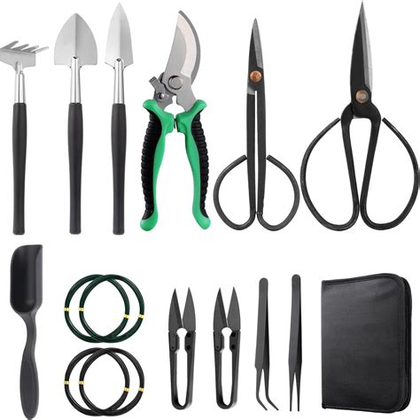 Audeuk Kit de 10 outils pour bonsaï outils de jardinage avec fils