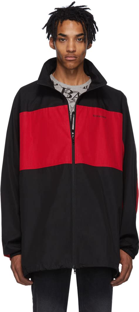 Balenciaga Black Red Poplin Zip Up Jacket Ssense Uk