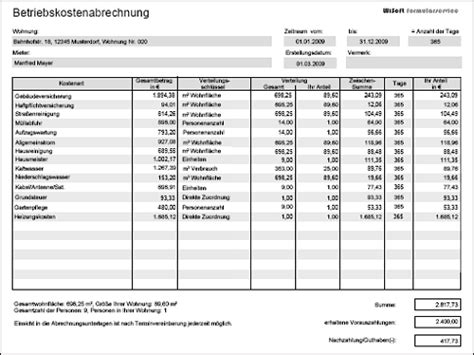 Betriebskostenabrechnung Nebenkostenabrechnung