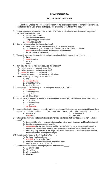 SOLUTION Parasitology Questions 1 Studypool