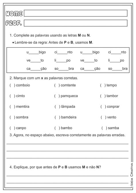Palavras Com M Antes De P E B Atividades - Atividades com M antes de P e B - Atividades Pedagógicas