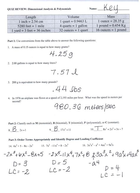 Dimensional Analysis Worksheet And Answers E Streetlight