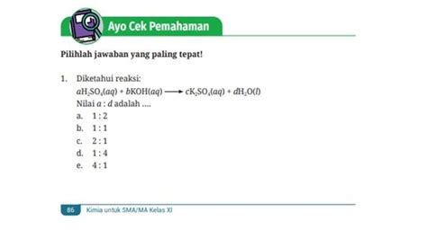 Kunci Jawaban Kimia Kelas 11 SMA MA Halaman 86 Ayo Cek Pemahaman