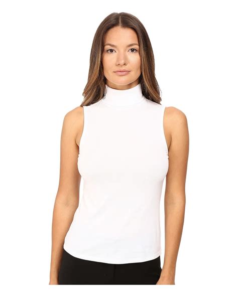 Theory Wendel Ribbed Viscose Sleeveless Turtleneck Top In White Lyst