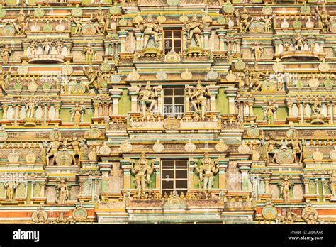 Sculpted Hindu God And Goddess On The Gopuram Of Arulmigu South Kasi