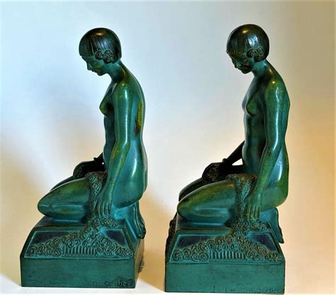 Art Deco Nude Erotic Woman Bronze Bookends C France Signed