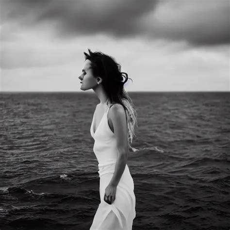 A Woman Melancholic In The Middle Of The Ocean Stable Diffusion