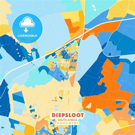 Diepsloot, South Africa blue and orange vector art map template ...