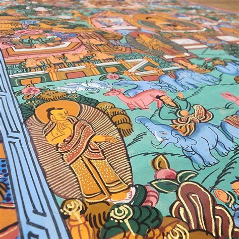 Buddhist Tibetan Thangka Of Buddha Life Story Hand Painted Price Us