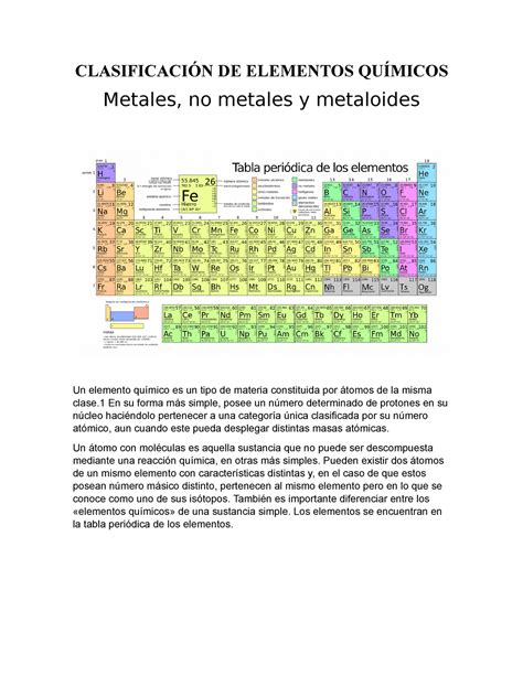 Clasificación DE Elementos Químicos CLASIFICACIÓN DE ELEMENTOS