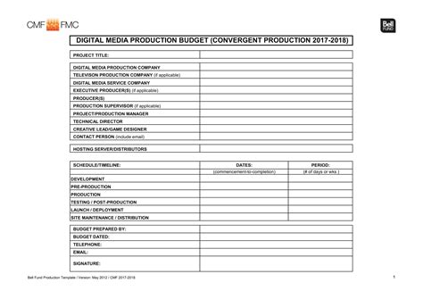 Film Budget Top Sheet Sample 8