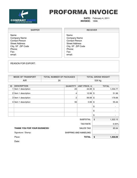 Facture Proforma Word