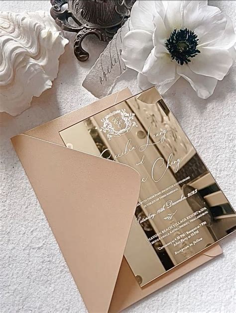 Antique Gold Mirror Acrylic Wedding Invite Be One Letter Acrylic