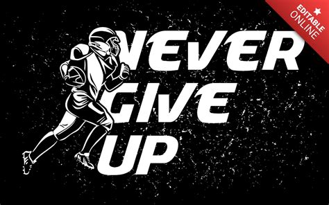 Le Slogan Never Give Up N Abandonnez Jamais Est Typographié Avec Un Joueur De Football