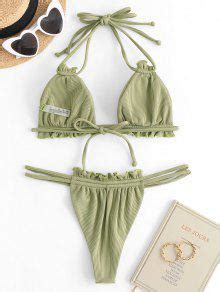 ZAFUL Ribbed Ruffle Loincloth Bikini Swimwear In DEEP GREEN ZAFUL 2025