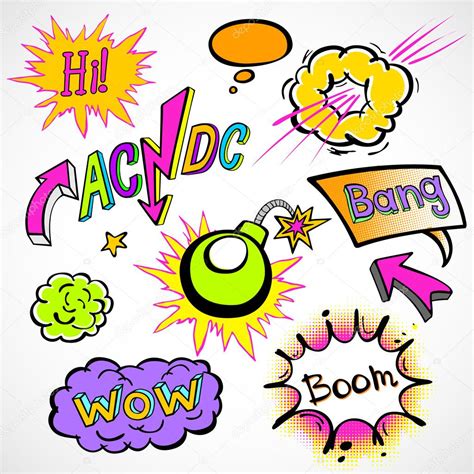 Comic Cloud Vector Wow Design Bang Boom Collection Stock Vector