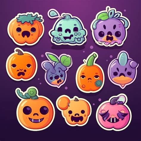 Un Conjunto De Pegatinas De Halloween De Dibujos Animados Con