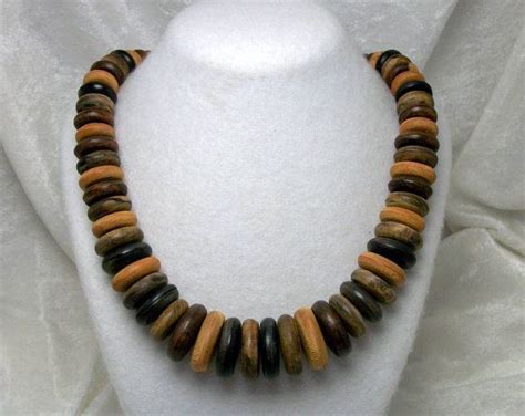 African Bone And Wood Bead Necklace Vintage Tribal Jewelry Wood