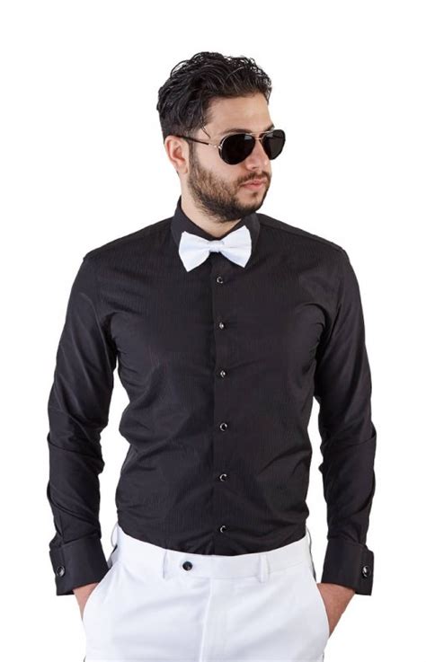 Slim Fit Black French Cuff Tuxedo Shirt – ÃZARMAN