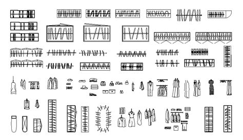 Wardrobe Section Hangers And Clothes Blocks Details Dwg File Cadbull