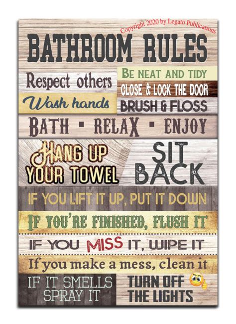 funny bathroom rules sign rustic wooden wall decor  toilet