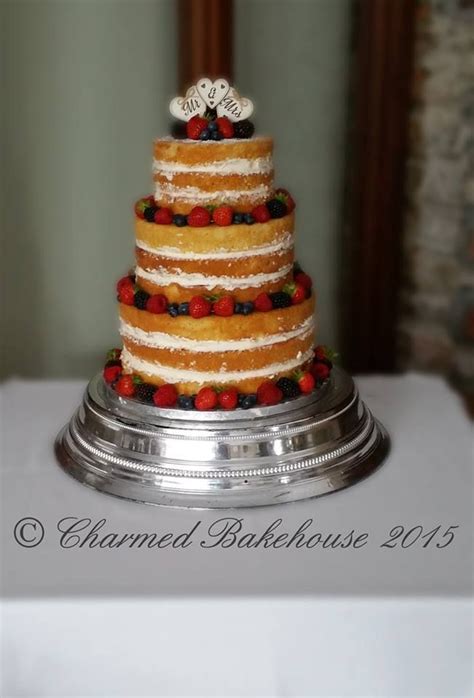 Tier Naked Rustic Wedding Cake With Custom Topper