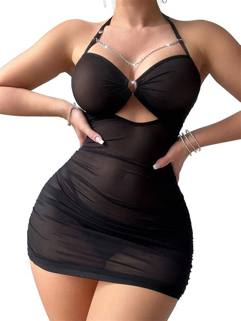 Cripom Lingerie For Women Sexy Lace Lingerie Mini Dress Bodycon Lingerie Set Boudoir Shoot Black